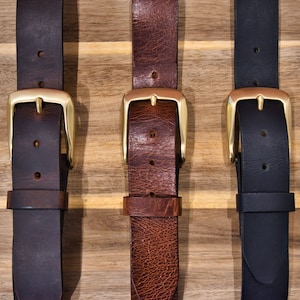 Full Grain Buffalo Leather Belt, 1.5 Inch Heavy Duty Jeans Belt, Solid Brass Buckle Solid Brass