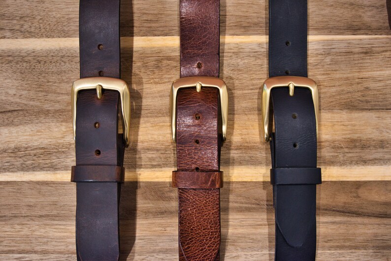 Full Grain Buffalo Leather Belt, 1.5 Inch Heavy Duty Jeans Belt, Solid Brass Buckle Solid Brass