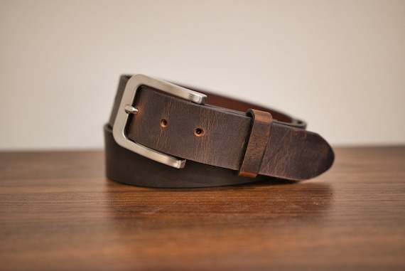 Full Grain Buffalo Leather Belt, 1.5 Inch Heavy Duty Jeans Belt, Solid Brass Buckle