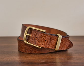 Leather Belt 1.5 Inch, Authentic, Buffalo Full Grain Leather, Stainless Steel or Brass Buckle, Built to Last