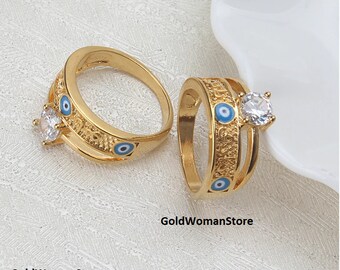 Turkish Bijoux Émail Blanc Oeil maléfique sapphire topaz Sterling Silver Ring TOUTES LES TAILLES