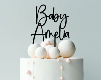 Personalized Name Acrylic Cake Topper | Minimal Cake Topper Design | Any Name | Baby Boy or Baby Girl Celebration | Custom Name Topper