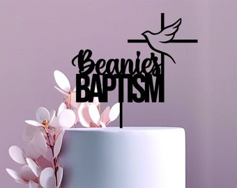 Personalized Baptism Cake Topper | Custom Christening Cake Topper | Baby Christening Any Name | Gold Rustic Cake Decoration | Religious
