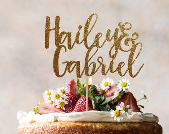 Custom Glitter Couple Name Cake Topper: Wedding, Engagement Decor