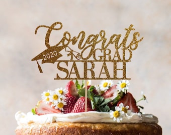 Custom Glitter Graduation Cake Topper: Congrats Grad Party Decor