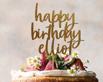 Custom Name Happy Birthday Cake Topper: Glitter Party Decor