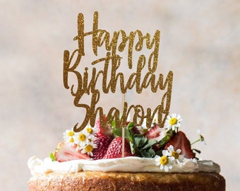 Custom Glitter Happy Birthday Cake Topper: Personalized Name