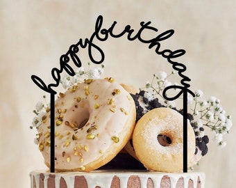Happy Birthday Cake Topper | Arched Rainbow Cake Decor | Bespoke Design Collection
