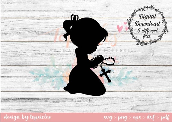 Download Little Girl Praying With Rosary Silhouette Svg Cut File Etsy
