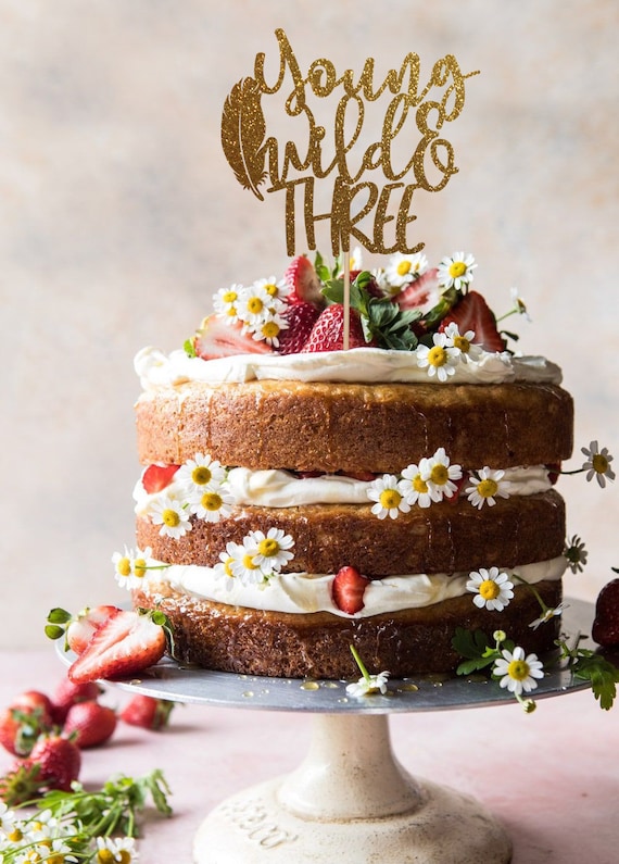 Young Wild and Three Cake Topper: Glitter 3rd Birthday Decor