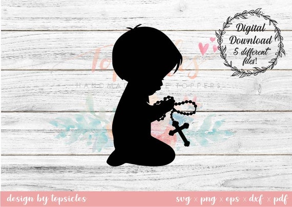Download Little Boy Praying With Rosary Silhouette Svg Cut File Etsy