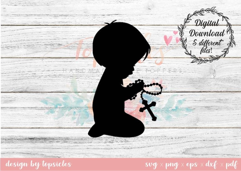 Download Little Boy Praying with Rosary Silhouette Svg Cut File | Etsy