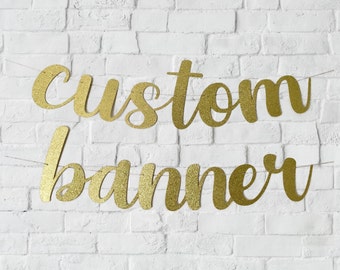 Custom Party Glitter Banner | 4.5" Script, Cursive Letters | Personalised banner | Paper Alphabet Garland | Wedding | Birthday | Baby shower