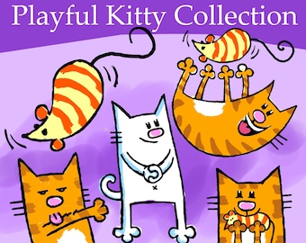 Playful Kitty Clipart Collection - Cute Clip Art Featuring Playful Kitties for Personal Use - Instant Download