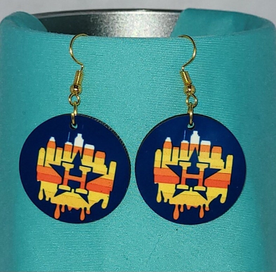 Houston UH Cougars Dangle Earrings With Crystals - Red & White Team Spirit Jewelry