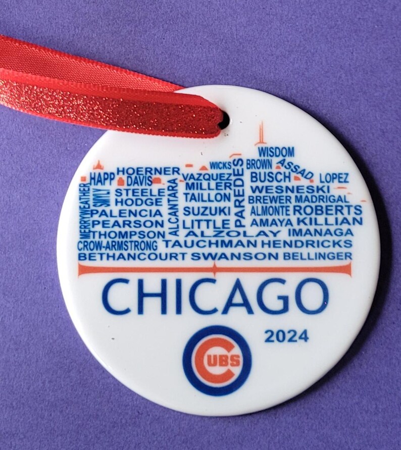 Chicago Cubs 2024 Skyline Roster Keepsake Christmas Ornament / Free