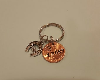 Lucky 2018 penny keychain with horseshoe charm