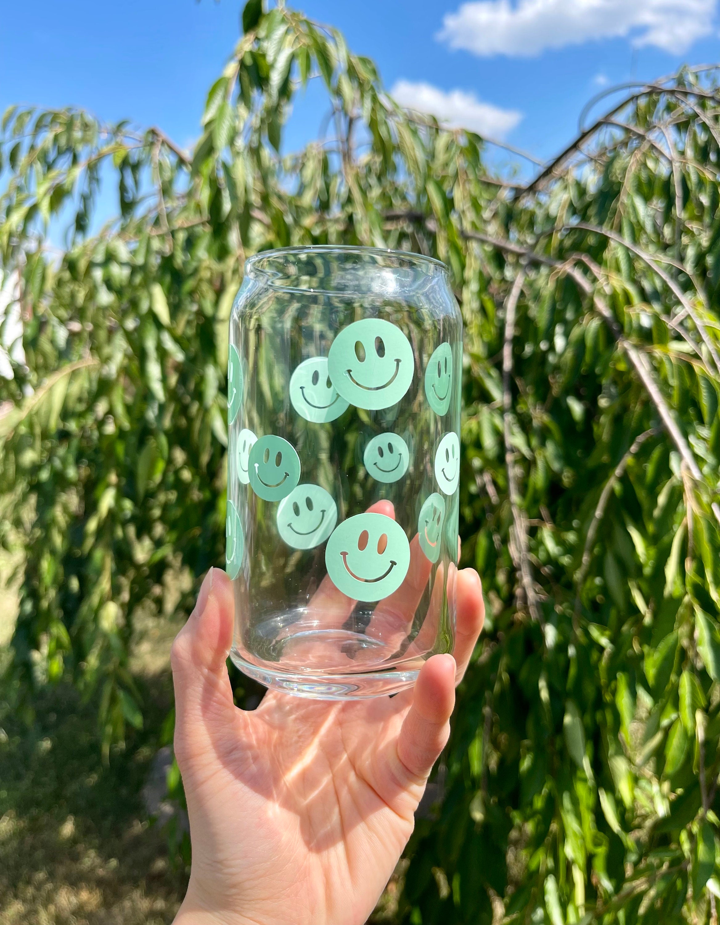 Smiley Iced Coffee Glass Smiley Glass Cup, Soda Can Glasses 16Oz Glass Cups  With Smiley Faces, Boba Glass Cup With Re…