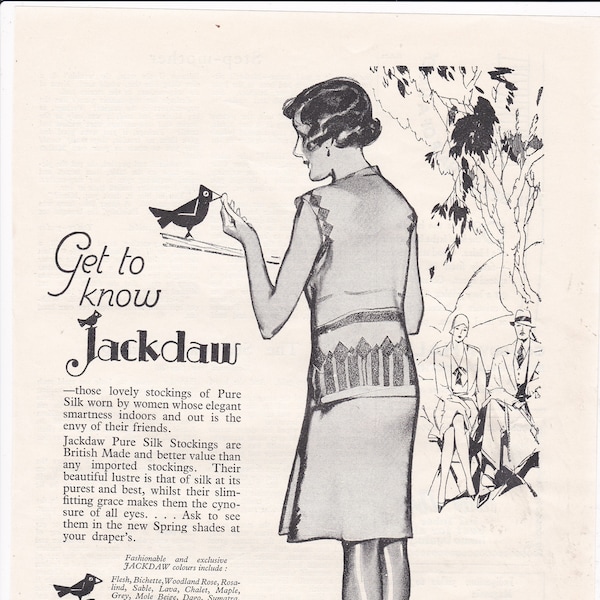 1930 JACKDAW SILK STOCKINGS magazine advert