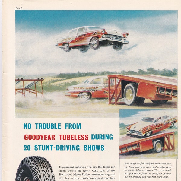 1956 GOODYEAR TUBELESS TYRES magazine advert