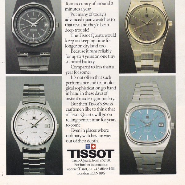 1979 TISSOT QUARTZ HORLOGES magazine advertentie