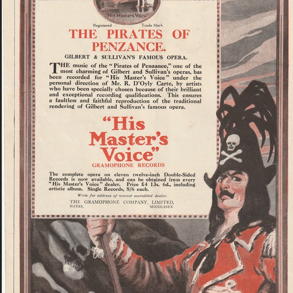 1921 HIS MASTERS VOICE Pirates of penzance magazine advert