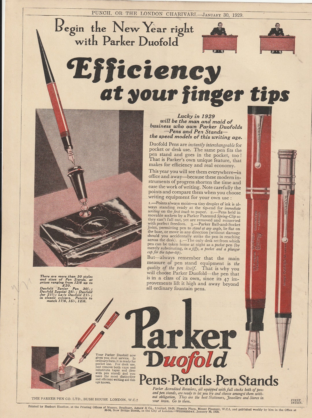 1929 PARKER DUOFOLD FOUNTAIN Pen Magazine Advert Etsy