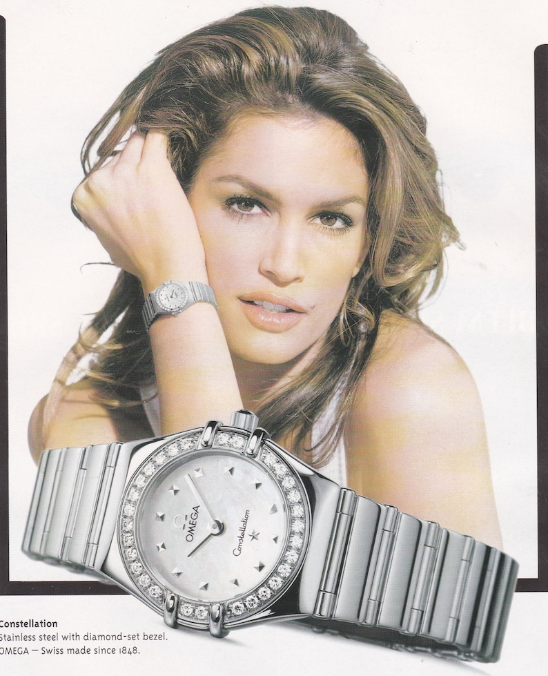 1999 OMEGA WATCH Cindy Crawford magazine advert image 1