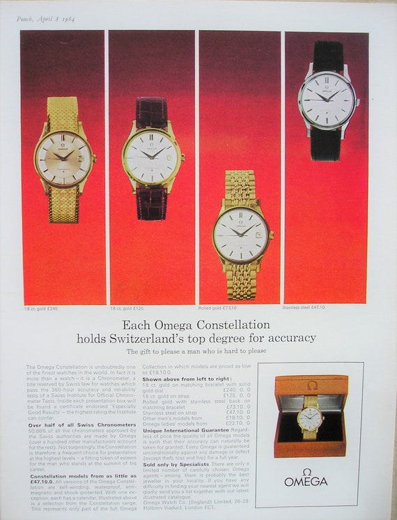 1964 OMEGA 'CONSTELLATION' WATCH Magazine Advert - Etsy