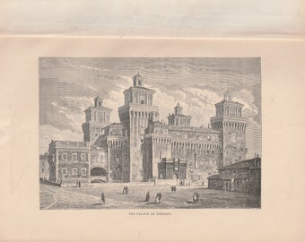 1884 The PALACE AT FERRARA book plate engraving