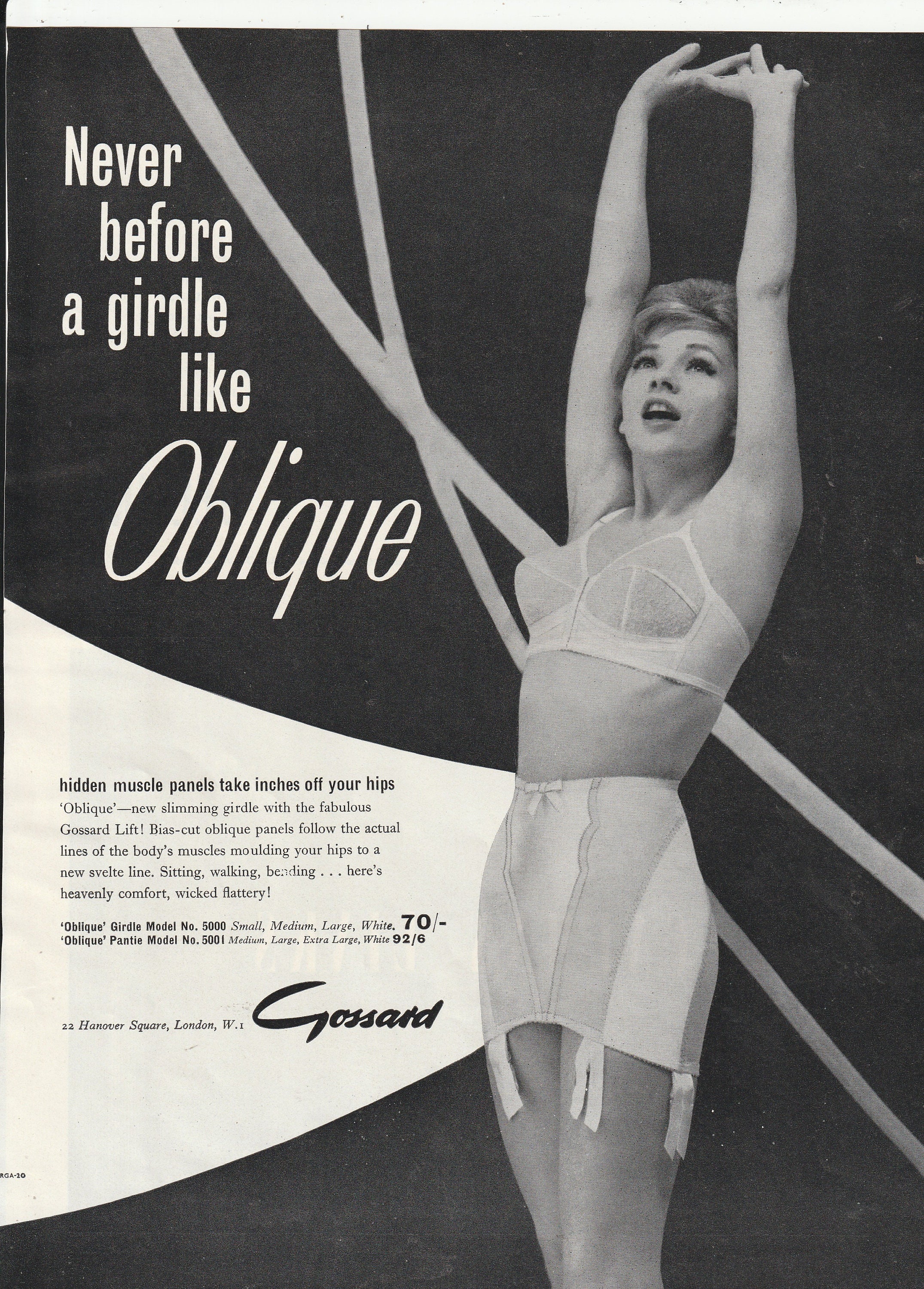 1960 GOSSARDS 'OBLIQUE GIRDLE Magazine Advert -  Hong Kong