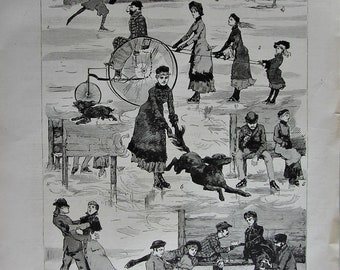 1882 ' ICE SKATING SKETCHES, magazine engraving