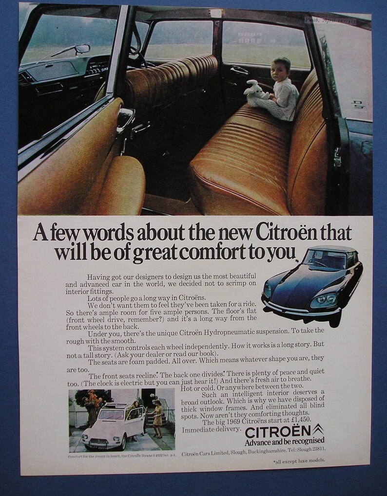 Special price for a limited time 1969 CITROEN MOTOR free magazine CARS advert