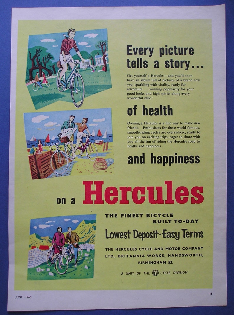 vintage Hercules advert poster reproduction. Go Cycling