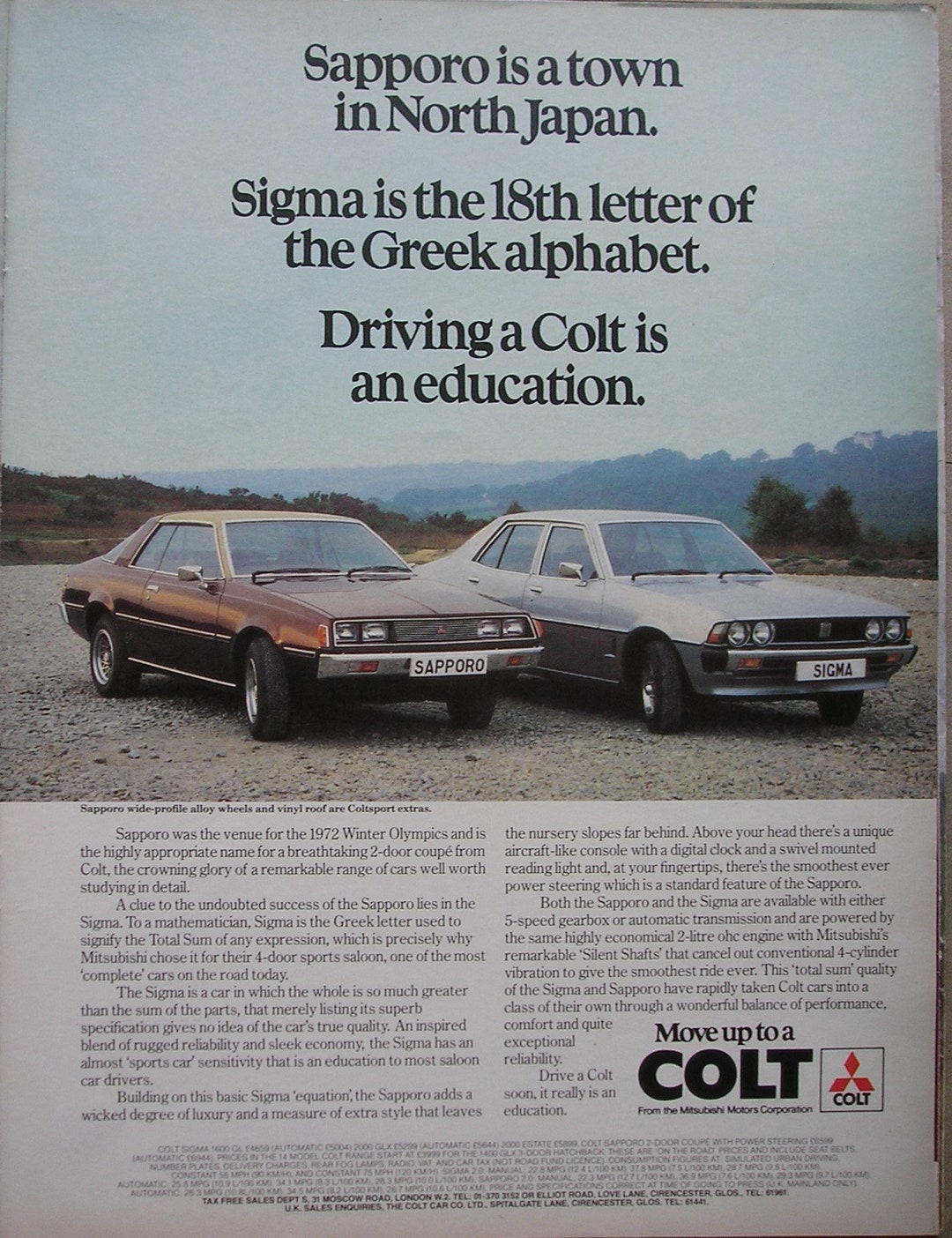 1980 COLT SAPPORO/SIGMA Motor Cars Magazine Advert - Etsy