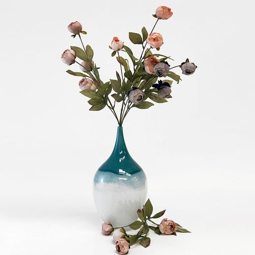 Light Pink & Purple newest Silk Roses With Ceramic Vase