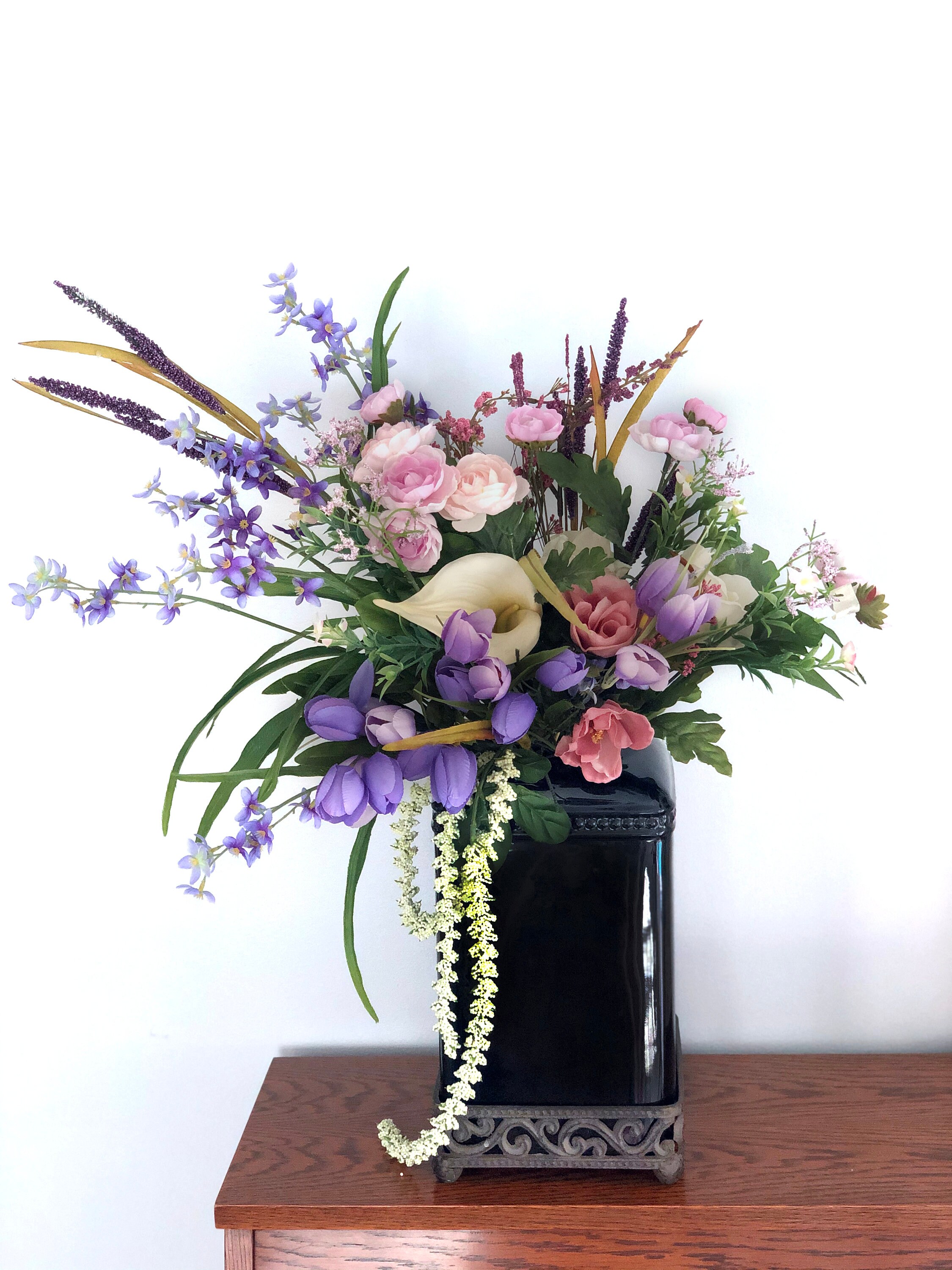 Real Touch Silk Assorted Floral Arrangement in Glass Planter Etsy