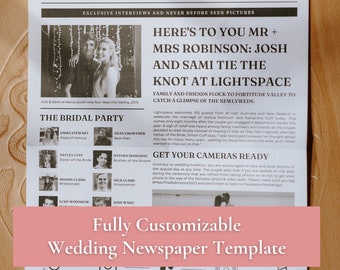 Wedding Day Newspaper | Order of Events, Bridal Party Introduction + Menu!