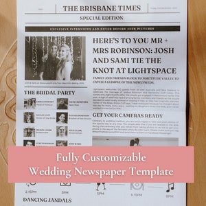 Wedding Day Newspaper | Order of Events, Bridal Party Introduction + Menu!