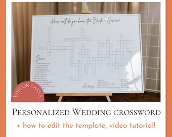 Large Wedding Crossword Template - Sip and Solve! How Well Do You Know The Bride and Groom? DIY. Instant Download With Video Tutorial