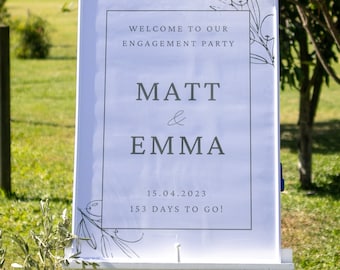 Tuscan Welcome Sign for Wedding or Engagement Party; Fully Customizable Template, Olive Green with Leaves, Modern and Slick Signage