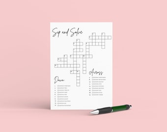 Small Crossword For Wedding, Bridal Shower or Engagement Party Template, Fully Customizable! DIY Paper Game, Hand Held Size + Video Tutorial