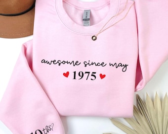 Sudadera "Impresionante desde 1975", sudadera de 50 cumpleaños, sudadera personalizada con el mes de nacimiento, regalo de cumpleaños de 1975, sudadera de 50 años