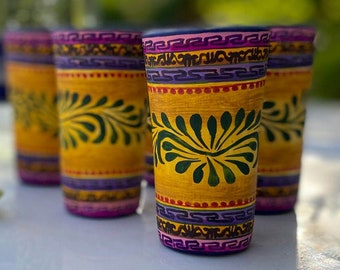 Hand painted Tequila Shot Glasses, Set of 6, Color Fiesta