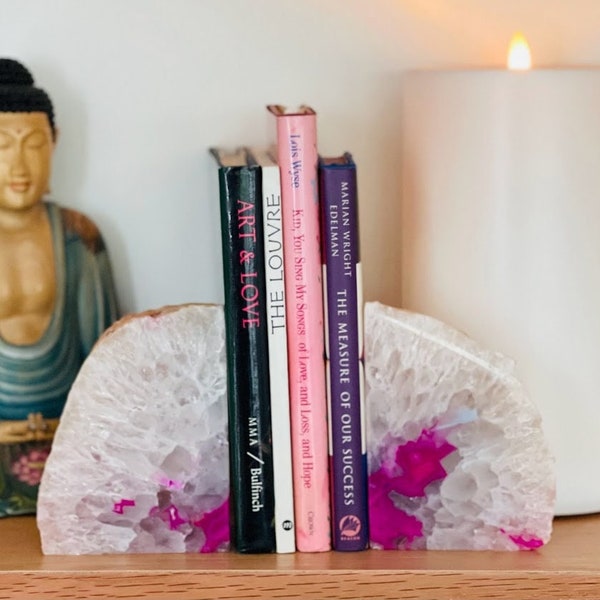 Artisansmx Natural Agate Home Decor Unique Brazilian Stone Bookends Pair Pink