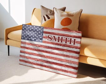 Personalized American Flag Last Name Canvas, Custom Patriotic Family Wall Art, Rustic USA Flag Canvas, Americana Home Decor, Veteran Gift