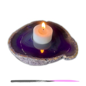 Artisansmx Natural Agate Home Decor Candle Holder Agate Stone Homemade Purple
