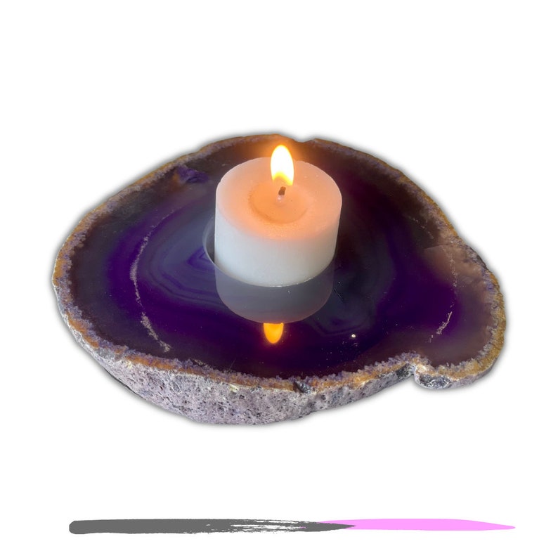 Artisansmx Natural Agate Home Decor Candle Holder Agate Stone Homemade Purple