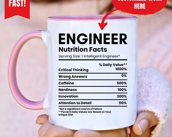 Custom Profession Mug, Engineer Nutrition Facts Mug, Funny Engineer Gift, Personalized Job Mug, Coworker Gift, Office Humor Mug, Gag Mug