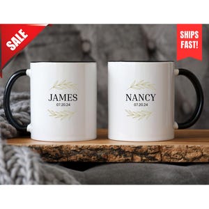 The Bride Laurel Wreath Mug, Personalized Mr & Mrs Coffee Mug, Custom Mr Mrs Coffee Mug, Husband and Wife Mug, New Bride and Groom Set
